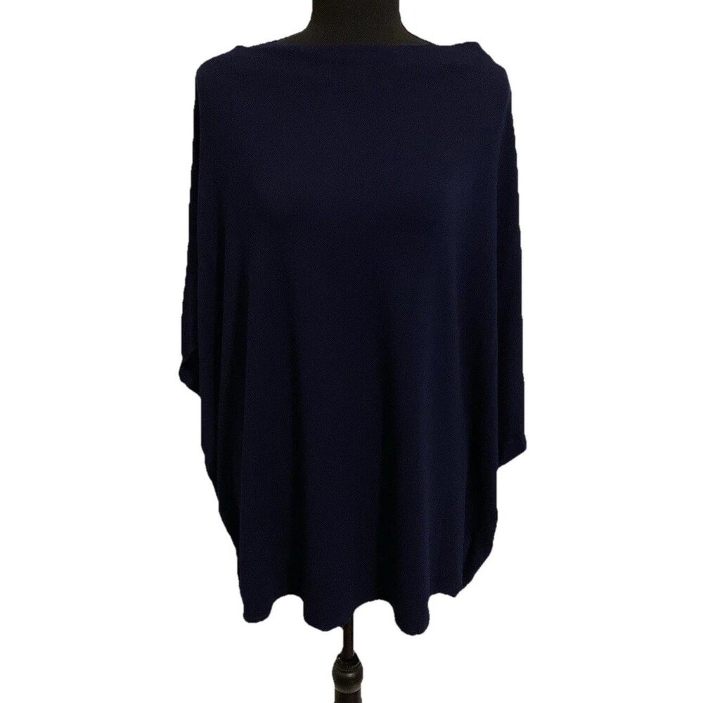 Bryn Walker Size Small S Tunic Poncho Navy Blue Boat Neck Lagenlook Relaxed Soft